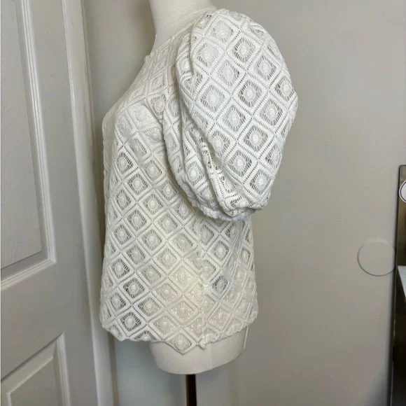 Express Puff Sleeve Cream Crochet Eyelet Blouse - Medium - Picture 5 of 6